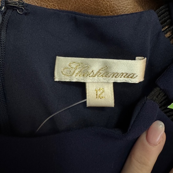 SHOSHANNA navy blue Lombard shift dress with black trim and a flounced hem 12 - Picture 7 of 7